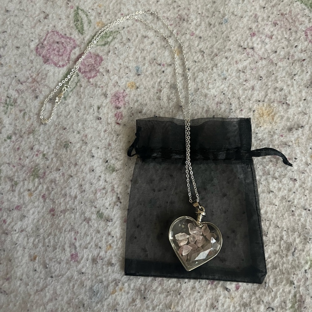 Heart Capsule Necklace w/ Rose Quartz Stones